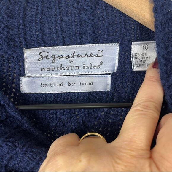 Women's 100% Wool Bobble Cable Sweater Blue Size S SIGNATURE by NORTHERN ISLES - Picture 4 of 7
